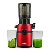 Fretta Entsafter,Slow Juicer mit 108 mm Öffnung und 1L Fassungsvermögen,Entsafter Gemüse und Obst Testsieger,202W Saftpresse mit Cold Press,Einfache Reinigung und Leiser Motor,BPA-frei,Kaiser rot