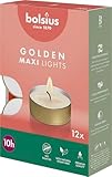 Bolsius Maxi-Teelichter mit goldenem Becher - 12 Stk. - 10 Stunden Brenndauer - Dekorative Haushaltskerzen - Unparfümiert - Mit Natürlichem Pflanzenwachs - Ohne Palmöl, Gold