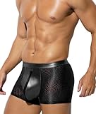 Casey Kevin Boxershorts Herren Sexy Unterwäsche Männer Mesh Boxer Pu Leder Boxershorts Transparent Clubwear Unterhose Sexy Shorts Mit Zipper