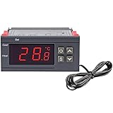 Greluma 1 Stück AC 110V-220V 10A Digitaler Temperaturregler, Digitale LED-Anzeige Heizung Kühlthermostat 2 Relaisausgänge mit 1 m NTC 10K-Sensorsonde
