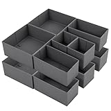 Sekey Schubladen Organizer, Schubladenbox für Malm Kommode, Stoff-Aufbewahrungsbox als Ordnungssystem für Kleidung, Unterwäsche und Socken – 12er Set, Faltbar, Grau