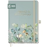 Häfft® Wochen-Notiz-Kalender 2025 A5 'Minty Leaves' Buchkalender, Terminplaner Notiz-Timer, Wochenkalender, Organizer, Terminkalender mit Einstecktasche - nachhaltig & klimafreundlich