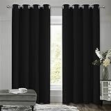 VEHEDE Verdunkelungsvorhänge mit Ösen Vorhang Blickdicht Thermovorhang Kälteschutz Gardinen Schlafzimmer, 2er Set H175x B140 cm, Blackout Thermal Curtains Schwarz Vorhänge Wohnzimmer