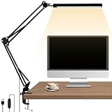Schreibtischlampe LED klemmbar, 1700LM Augenfreundlich, 3 Farbmodi, 10 Helligkeitsstufen, Lampe Schreibtisch mit Schwenkarm, Bürolampe mit Speicher, Nachttischlampe, Lesen, Arbeiten, Computertisch