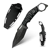 Gürtelmesser quer M-Shark, 420 Stahl (HRC 56-58), Jagdmesser Fulltang Inkl. Scheide Clip, Outdoor Messer Survival mit ABS Griff feststehende Klinge 10, 5 cm, Für Jagd & Outdoor