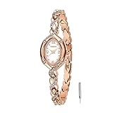 TIME100 Uhr Damen Elegant Oval Gehäuse Minimalistisch Ellipse Zifferblatt Diamant Armband Mini Wasserdicht (Rosegold)