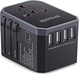 EPICKA Reiseadapter Weltweit, Reisestecker Adapter Weltweit 28W, Internationaler Steckdosenadapter mit 4 USB-A,1 USB-C, Universal Travel Adapter für USA UK EU Japan Thailand Australien TA-105 Schwarz
