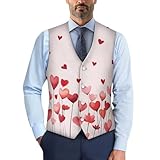 Dremagia Anzugweste für Herren, groß und hoch, V-Ausschnitt, formelle Weste, schmale Passform, Knopfleiste, Weste, Love Heart, X-Large