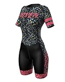 Wixen Pro Race-Anzug für Damen, Triathlon-Anzug, Ärmel, Trisuit, aerodynamisch, Radlauf, Schwimmanzug, Gesäßtasche, Leopard, Large