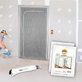 2x WOW!TOOLS Vlies-Staubschutztür 1,10 x 2,20 m – Staubdichtes Polypropylen-Vlies mit hochwertigem Reißverschluss - inkl. mako Cuttermesser weiß, Bautür, Türabdeckungen, Staubtüre, Staubschutz