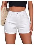 Floerns Damen Denim-Shorts mit hoher Taille, aufrollbarer Saum, gerades Bein, Skinny Shorts, Weiss/opulenter Garten, 26