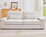 LUXOAK 220 cm Sofa, 59 cm Tiefe Sitzfläche, 3-Sitzer Couch mit Breiten Armlehnen, einfach zu montierendes Sofa für Wohnzimmer, Schlafzimmer oder Spielzimmer, Beige Chenille