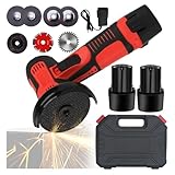 Mini Akku-Winkelschleifer, Multifunktional Doppelbatterie Akku Flex mit Leistungsstarker Motor, 7 Schleif- und Schneidzubehörteile und Aufbewahrungsbox zum Schneiden Polieren von Fliesen, Holz, Stahl