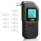Alkoholtester mit Zwei Sensoren, Tragbarer Promillemessgerät mit Digitaler LCD-Anzeige, Professioneller Alkoholtester Polizeigenau für Den Persönlichen und Professionellen Gebrauc mit 10 Mundstücke