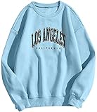 Onsoyours Damen Los Angeles Sweatshirt Langarmshirt Rundhals Damen Ohne Kapuze Teenager Mädchen Vintage Pullov Oberteile Top Blau S