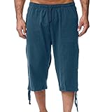 Generisch Herren LeinenShorts 3/4 Länge Hosen Sommerhose Strand Yoga Jogger Casual Sweatpants Atmungsaktiv Freizeithose Lässige Gummizug Sommerhose Stilvoller Jogger Shorts