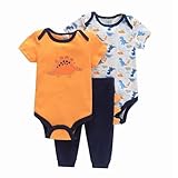 3tlg Babykleidung Set Baby Jungen Mädchen Kleidung Outfit Kurzarm Body Strampler + Hose Neugeborene Kleinkinder Weiche Babyset (Orange Rot, 3-6M)