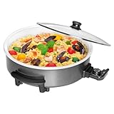 Clatronic PP 3570 C Elektropfanne XXL Partypfanne elektrisch mit Keramikbeschichtung und Glas-Deckel,Ø 42 cm elektrische Multifunktionspfanne zum Kochen,Braten,Dünsten,Auftauen und Warmhalten,schwarz
