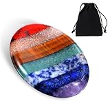 Hecila Kristallstein Daumen-Handschmeichler 7 Chakra-Kristalle Natürlicher Taschenstein Polierter Geschnitzter Reiki-Edelstein Meditations-Accessoire für Energie-Chakra-Ausgleich Achtsamkeitsgeschenk