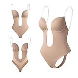 GWAWG Shapewear Bodysuit Frauen, Frauen Deep V-Ausschnitt Clear Strap Körper BH für Partys, Kleider, Hochzeiten (Nude, M)