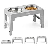 Toozey Hundenapf, Futterstation mit 2X 1200ml Edelstahlnäpfen, Hundenapf Erhöht für Klein, Mittlere & Große Hunde, 4 Höhenverstellbar Futternapf, Grau