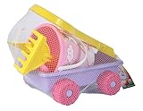 Sandwagen Unicorn gefüllt, L:31cm, 6 Teile, Eimer, Wagen, Schaufel, Rechen, 1x Sandform, Rose