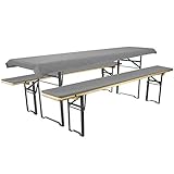 Brandsseller  Bierbankauflage (gepolstert) & Tischdecke im 3tlg. Set für alle gängigen Bierzeltgarnituren - 2X Auflagen 220 x 25 x 1,6 cm & 1x Tischdecke 240 x 90cm, Farbe:Grau