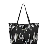 Handtasche Groß Damen Shopper Tasche Große Schultertasche mit Reißverschluss Tote Bag Student Schultasche Schwarz Grosse Tasche Schule Umhängetasche Arbeit mit Wellenlinien für Arbeit, Einkauf, Schule