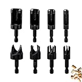 Treki 8 Stück Dübel Zapfenbohrer Set mit 6,35 mm Sechskantschaft Holz Plug Cutter Bohrer Set 6mm/10mm/13mm/16mm, Kohlenstoffstahl Zapfenschneider Set zum Bohren Loch Holzdübel für Bohrmaschine