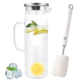 Diompirux 1,5 Liter Hitzebeständig Wasserkocher mit Griffen, Edelstahl-Silikon-Klappdeckel, Gedickter Kessel aus Borosilikatglas, Glaskanne für kaltes oder heißes Wasser, hausgemachten Eistee und Saft