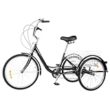 ATIVLB 24 Zoll 8 GäNge Fahrrad Dreirad FüR Erwachsene Dreirad Mit Korb 3-Rad-Fahrrad,Klingel,RüCkenlehne,Sicherheitsgurt,Scheibenbremse,FüR Senioren Damen Herren,GesamtläNge1.75Cm/68.9In