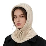 WUODHTW Hooded Scarf Beanie for Women Men Balaclava Scarves Hat for Fall Winter Beanie Skull Cap Face Cover Neck Warmer Ski hat (Khaki)
