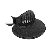 Faltbare breite Krempe Strohhüte Sonnenblenden für Frauen Schleife Strandhut Sonnenhut Nackenschutz Mädchen (Black, One Size)
