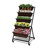 Vertikales Hochbeet mit 5 Etagen, Blumenbeet mit Pflanzkästen, Leichtgewicht Blumentreppe Balkon, für Blumen, Kräuter, Gemüse, 66 x 66 x 130 cm
