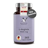 L-Arginin - 365 vegane Kapseln - 4500mg pflanzliches L-Arginin HCL je Tagesdosis - 2 Monate - Ohne Zusatzstoffe - Laborgeprüft - Balanced Vitality