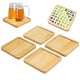 4 Stück Bambus Tablett Quadratisch, 9cm Klein Tablett aus Holz, Handgefertigte Mosaik-Holzuntersetzer, Holztablett, Serviertablett, Bambus Untersetzer für Handgefertigte Basteln, Mosaikzubehör, Deko