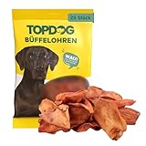 Topdog Büffelohren für Hunde 25 Stück - Wie Rinderohren - Ganze getrocknete Rinderohren für Hunde ohne fettige Muschel - Knabberohren mit Kauspaß, Genuss und Pflege