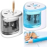 Elektrischer Anspitzer: 2 Stück Doppelloch Elektrischer Spitzer für 6-8mm und 9-12mm, Elektrischer Spitzer Dicke und Dünne Stifte, Bleistiftspitzer Pencil Sharpener für Schulen, Büros, Klassenzimmer