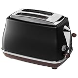 De'Longhi Toaster Icona Vintage CTOV2103.BK - 2-Schlitz-Toaster mit Brötchenaufsatz, Edelstahl in elegantem Retro Look mit Chrom-Details, schwarz