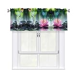 Gardine für den Garten, Lotusblumen-Druck, halbtransparent, für Küchenfenster, Stangentasche, kurze Fensterbehandlung, Lichtfilterung, Dekoration, Volants für Küche, Wohnzimmer, Schlafzimmer, 137 x 45