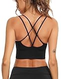 Sykooria Sport BH Damen Gepolstert Bustier ohne Bügel Spaghettiträger Cross Back Design Push Up Sport Bra Top für Yoga Fitness, Schwarz S