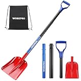WORKPRO Schneeschaufel Aluminium, Abnehmbare Schneeschaufel mit teleskopierbarem Griff, 65,5-120 cm, Schneeschieber Lawinenschaufel mit Tragetasche, Ausziehbares Schneeräumwerkzeug für Garten, Camping