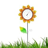 Sonnenblumen-Wandthermometer – dekorative Metallanzeige, langlebiges, wetterbeständiges Zifferblatt | Künstlerische Außentemperaturanzeige für die Dekoration von Garten, Hof, Terrasse und Balkon