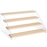 nbeads 4-Stufen Acryl Displayständer, Holz Display Ständer Mit Ständer Transparentes Display Regal Parfüm Modellständer für Handwerksausstellungen Aufbewahrung Anzeige Sammlung, 30x21.4x15.8 cm