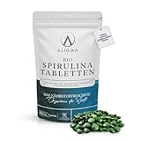 Aligma Bio-Spirulina-Tabletten 2000×500 mg zur Stärkung des Immunsystems, Super Grüns-Tabletten, natürliche Quelle für veganes Protein, Mineralien und Vitamine | Wiederverschließbare Verpackung