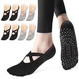 Bafiwu 4 Paare Pilates Socken für Damen 39-42,Rutschfeste Yoga Socken Antirutschsocken Damen, Pilates Reformer Socks Yogasocken Stoppersocken Da-men für Pilate, Ballett, Barre, Yoga, Tanzen