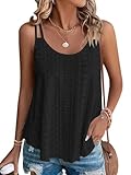 WNEEDU Damen Tank Tops Sommer Spaghetti Cami Oberteile Ärmellose Rundhalsausschnitt Blusen Top Shirts Schwarz M