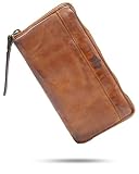 Baur Damen Geldbörse aus extra weichem Waschleder | Geldbeutel im Used-Look mit RFID-Schutz | Großes Portemonnaie mit vielen Kartenfächern | Rundum-Reißverschluss (Glatt, Cognac)