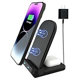 Kabelloses Ladegerät Wireless Charger für iPhone 15 14 13 12 Pro Max Xr Xs and Kopfhörer, Induktive Ladestation für Samsung Galaxy S23 S22 S21 S20 S10(Inklusive Netzadapter)-Schwarz