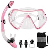 APLOS Schnorchelset Erwachsene, Schnorcheln Set mit Taucherbrille und Trocken Schnorchel,Anti-Fog Anti-Leck Schnorchelmaske aus Gehärtetem Glas,für Schnorcheln, Schwimmen und Tauchen-Rosa